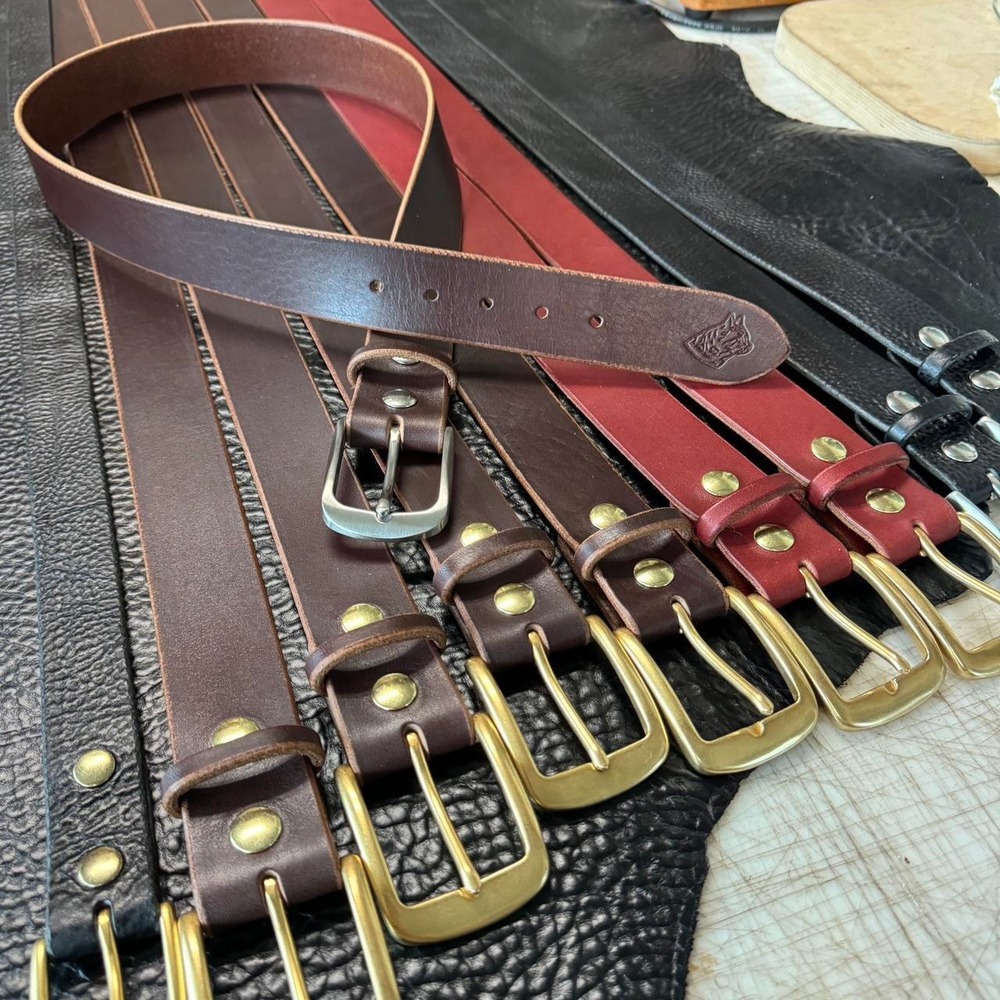 Handmade Full Grain Leather Belt Mens Brown Brass Buckle Heritage Workwear